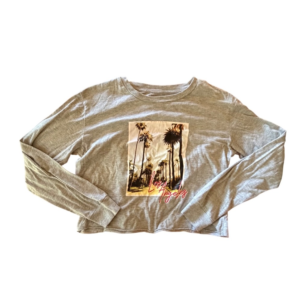 Y2K Freeze Los Angeles Palm Tree Graphic Long Sleeve Crop Top Heather Gray XL